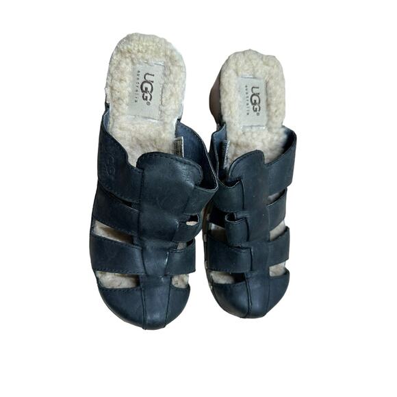 Ugg Fisherman Ore Clogs Sherpa lined Gaucho Black Shoes Sandals Size 5 - Picture 3 of 6